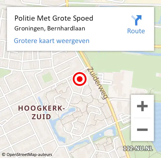 Locatie op kaart van de 112 melding: Politie Met Grote Spoed Naar Groningen, Bernhardlaan op 6 september 2023 09:22