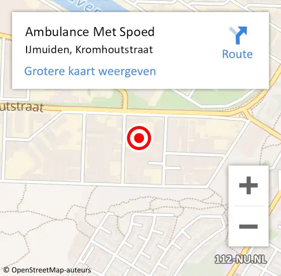 Locatie op kaart van de 112 melding: Ambulance Met Spoed Naar IJmuiden, Kromhoutstraat op 6 september 2023 09:58