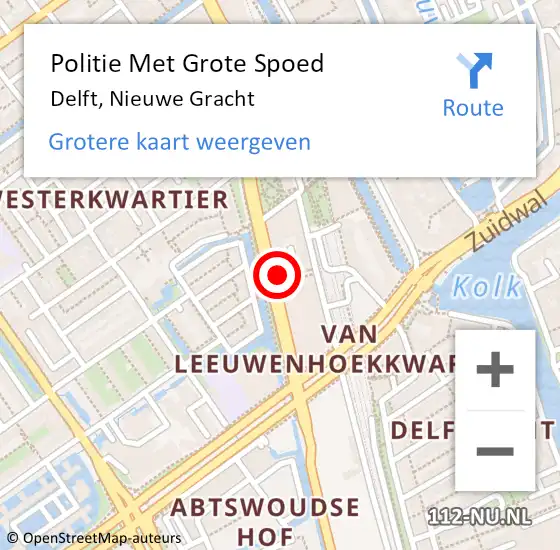 Locatie op kaart van de 112 melding: Politie Met Grote Spoed Naar Delft, Nieuwe Gracht op 6 september 2023 10:13