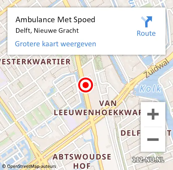 Locatie op kaart van de 112 melding: Ambulance Met Spoed Naar Delft, Nieuwe Gracht op 6 september 2023 10:14