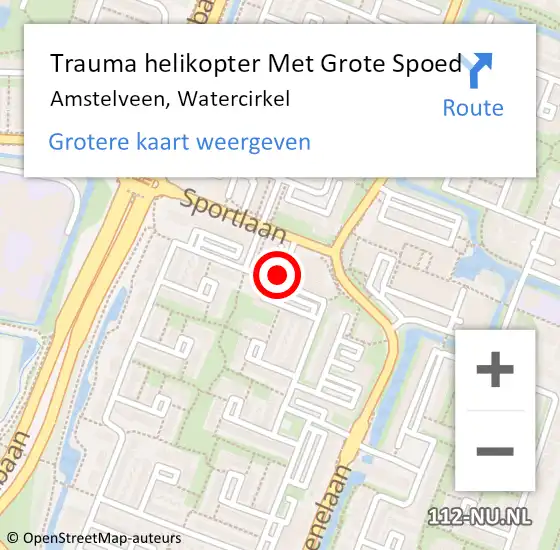 Locatie op kaart van de 112 melding: Trauma helikopter Met Grote Spoed Naar Amstelveen, Watercirkel op 6 september 2023 10:19