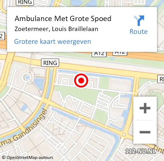 Locatie op kaart van de 112 melding: Ambulance Met Grote Spoed Naar Zoetermeer, Louis Braillelaan op 6 september 2023 10:56