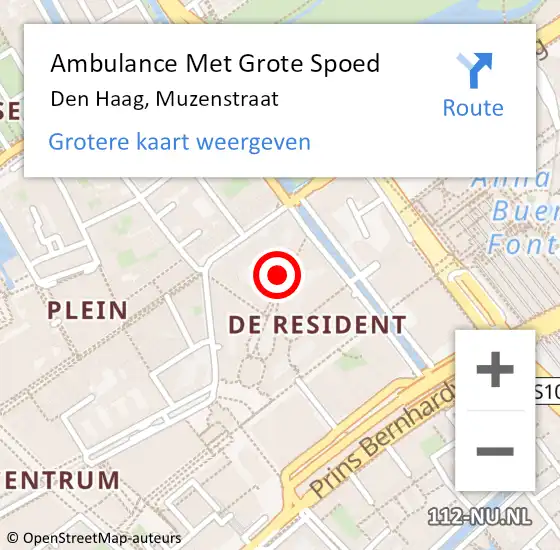 Locatie op kaart van de 112 melding: Ambulance Met Grote Spoed Naar Den Haag, Muzenstraat op 6 september 2023 10:57