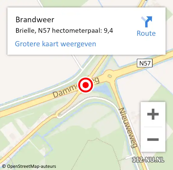 Locatie op kaart van de 112 melding: Brandweer Brielle, N57 hectometerpaal: 9,4 op 6 september 2023 11:08