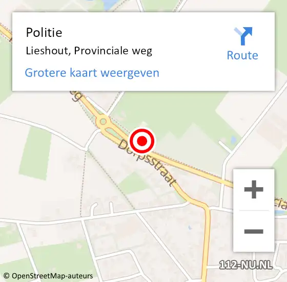 Locatie op kaart van de 112 melding: Politie Lieshout, Provinciale weg op 6 september 2023 11:11