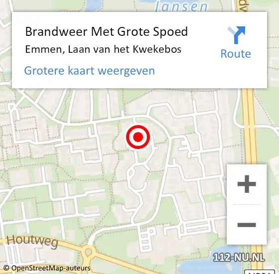 Locatie op kaart van de 112 melding: Brandweer Met Grote Spoed Naar Emmen, Laan van het Kwekebos op 6 september 2023 11:27