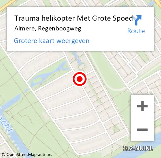 Locatie op kaart van de 112 melding: Trauma helikopter Met Grote Spoed Naar Almere, Regenboogweg op 6 september 2023 11:34