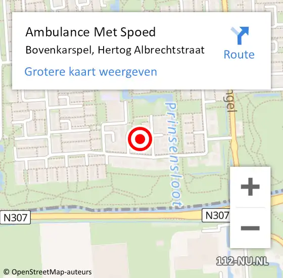 Locatie op kaart van de 112 melding: Ambulance Met Spoed Naar Bovenkarspel, Hertog Albrechtstraat op 6 september 2023 11:39