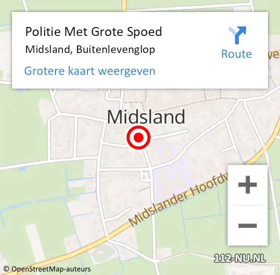 Locatie op kaart van de 112 melding: Politie Met Grote Spoed Naar Midsland, Buitenlevenglop op 6 september 2023 11:59