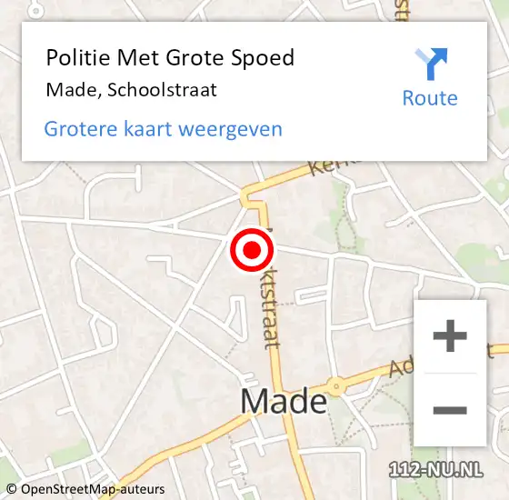 Locatie op kaart van de 112 melding: Politie Met Grote Spoed Naar Made, Schoolstraat op 6 september 2023 12:02