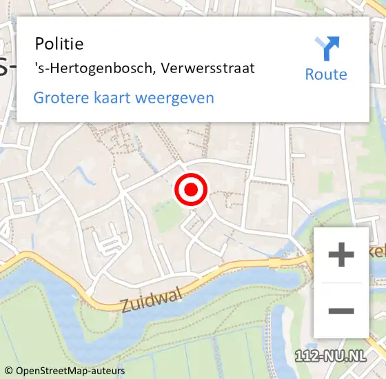 Locatie op kaart van de 112 melding: Politie 's-Hertogenbosch, Verwersstraat op 6 september 2023 12:09