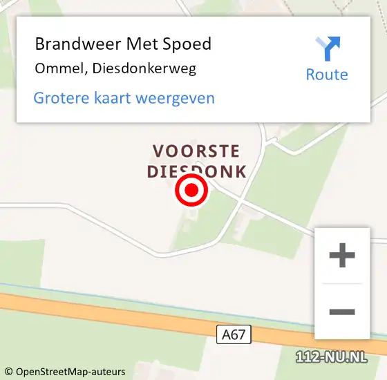 Locatie op kaart van de 112 melding: Brandweer Met Spoed Naar Ommel, Diesdonkerweg op 6 september 2023 12:15