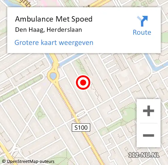 Locatie op kaart van de 112 melding: Ambulance Met Spoed Naar Den Haag, Herderslaan op 6 september 2023 12:27