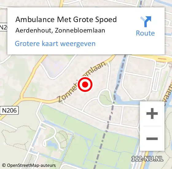 Locatie op kaart van de 112 melding: Ambulance Met Grote Spoed Naar Aerdenhout, Zonnebloemlaan op 6 september 2023 13:26