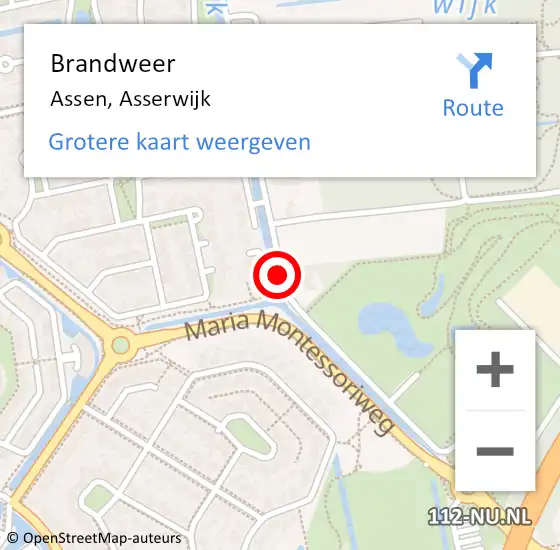 Locatie op kaart van de 112 melding: Brandweer Assen, Asserwijk op 6 september 2023 13:37