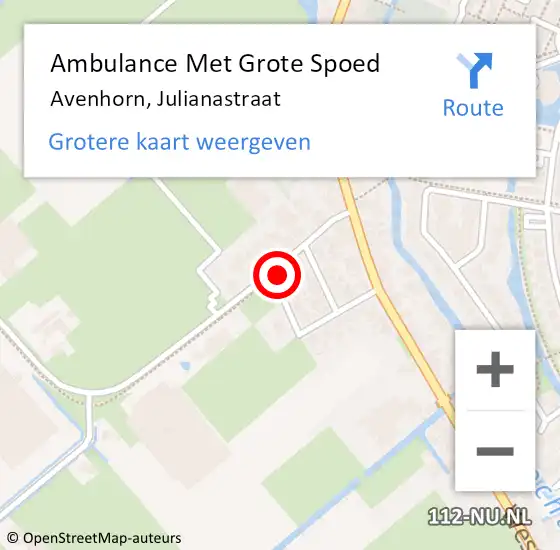 Locatie op kaart van de 112 melding: Ambulance Met Grote Spoed Naar Avenhorn, Julianastraat op 6 september 2023 13:48