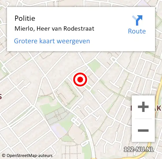 Locatie op kaart van de 112 melding: Politie Mierlo, Heer van Rodestraat op 6 september 2023 13:52