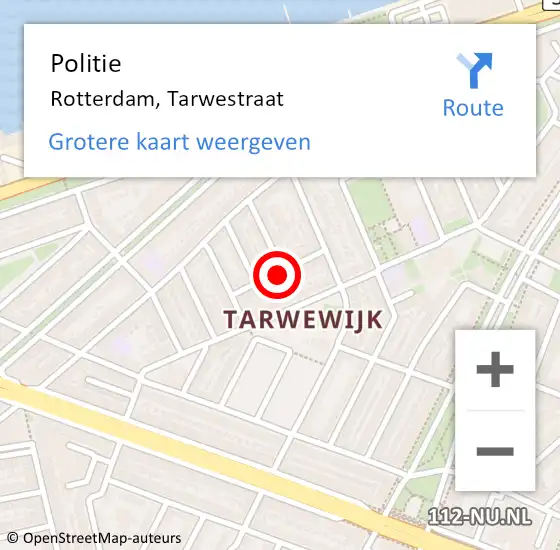 Locatie op kaart van de 112 melding: Politie Rotterdam, Tarwestraat op 6 september 2023 13:53