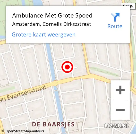 Locatie op kaart van de 112 melding: Ambulance Met Grote Spoed Naar Amsterdam, Cornelis Dirkszstraat op 6 september 2023 14:06