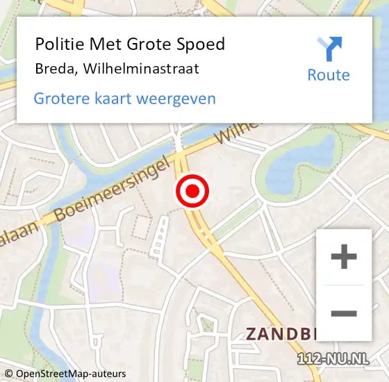 Locatie op kaart van de 112 melding: Politie Met Grote Spoed Naar Breda, Wilhelminastraat op 6 september 2023 14:13