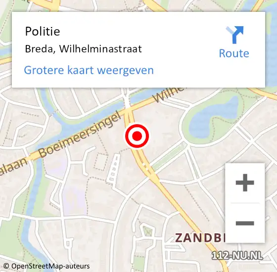 Locatie op kaart van de 112 melding: Politie Breda, Wilhelminastraat op 6 september 2023 14:13