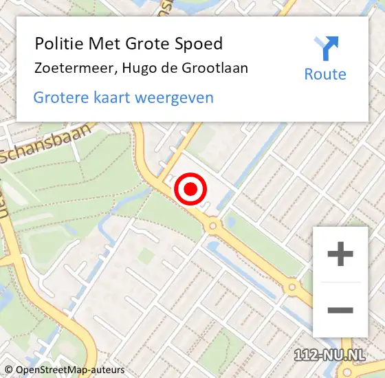 Locatie op kaart van de 112 melding: Politie Met Grote Spoed Naar Zoetermeer, Hugo de Grootlaan op 6 september 2023 14:23