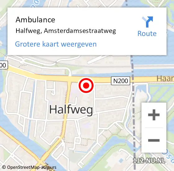 Locatie op kaart van de 112 melding: Ambulance Halfweg, Amsterdamsestraatweg op 6 september 2023 15:08