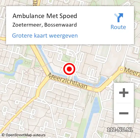 Locatie op kaart van de 112 melding: Ambulance Met Spoed Naar Zoetermeer, Bossenwaard op 6 september 2023 15:09