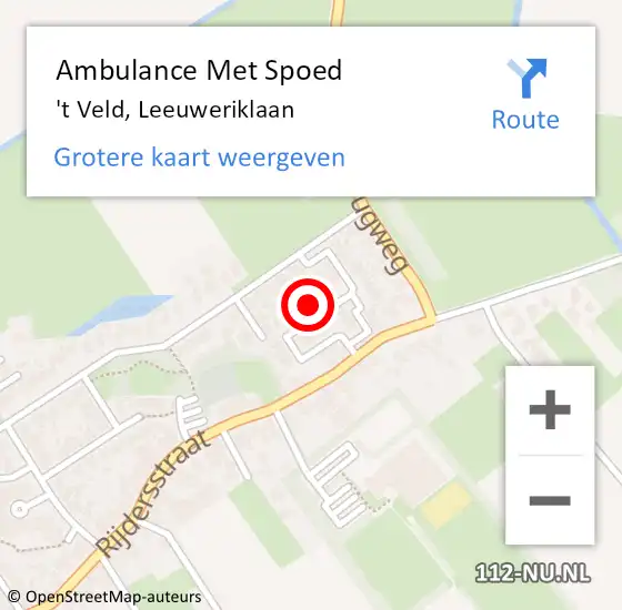 Locatie op kaart van de 112 melding: Ambulance Met Spoed Naar 't Veld, Leeuweriklaan op 6 september 2023 15:12