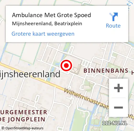 Locatie op kaart van de 112 melding: Ambulance Met Grote Spoed Naar Mijnsheerenland, Beatrixplein op 6 september 2023 15:25