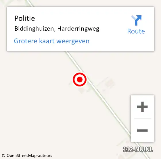 Locatie op kaart van de 112 melding: Politie Biddinghuizen, Harderringweg op 6 september 2023 15:39
