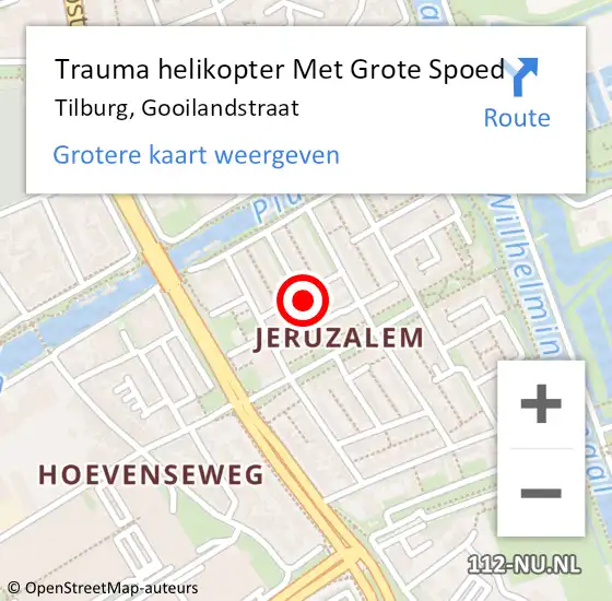 Locatie op kaart van de 112 melding: Trauma helikopter Met Grote Spoed Naar Tilburg, Gooilandstraat op 6 september 2023 15:39