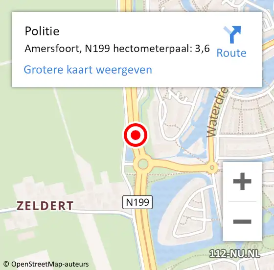 Locatie op kaart van de 112 melding: Politie Amersfoort, N199 hectometerpaal: 3,6 op 6 september 2023 15:46