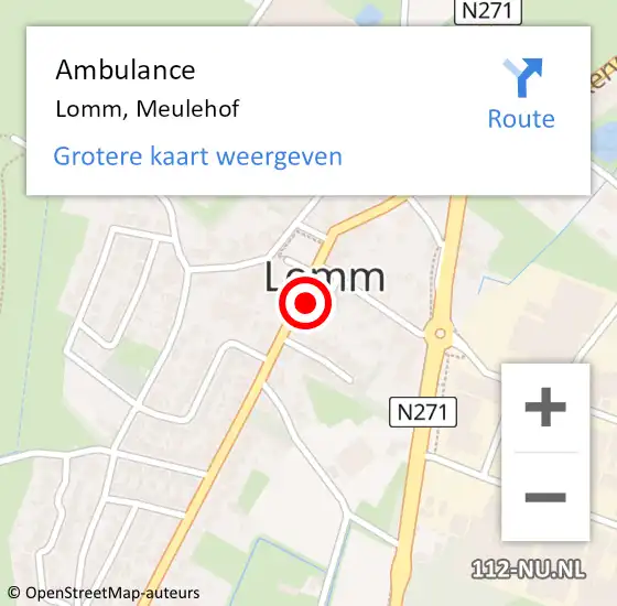 Locatie op kaart van de 112 melding: Ambulance Lomm, Meulehof op 7 september 2014 08:08