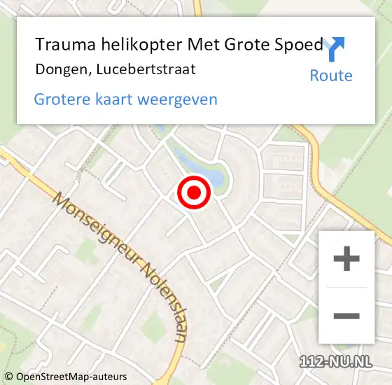Locatie op kaart van de 112 melding: Trauma helikopter Met Grote Spoed Naar Dongen, Lucebertstraat op 6 september 2023 16:17