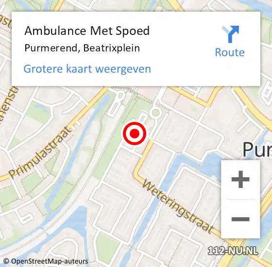 Locatie op kaart van de 112 melding: Ambulance Met Spoed Naar Purmerend, Beatrixplein op 6 september 2023 16:25