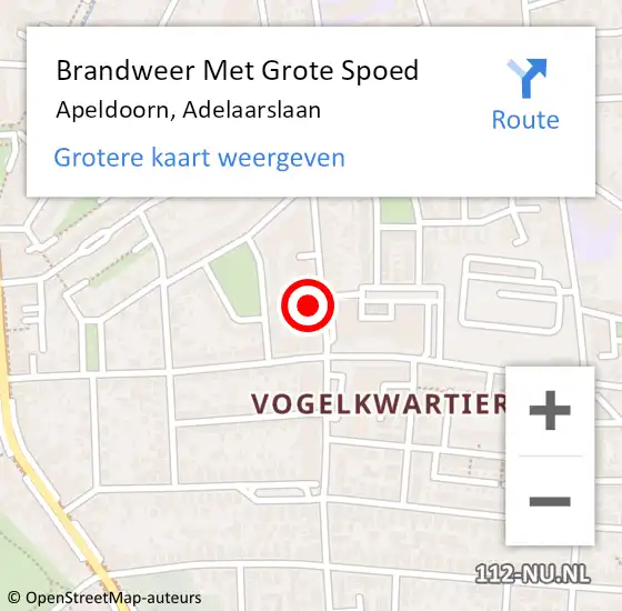 Locatie op kaart van de 112 melding: Brandweer Met Grote Spoed Naar Apeldoorn, Adelaarslaan op 6 september 2023 16:29