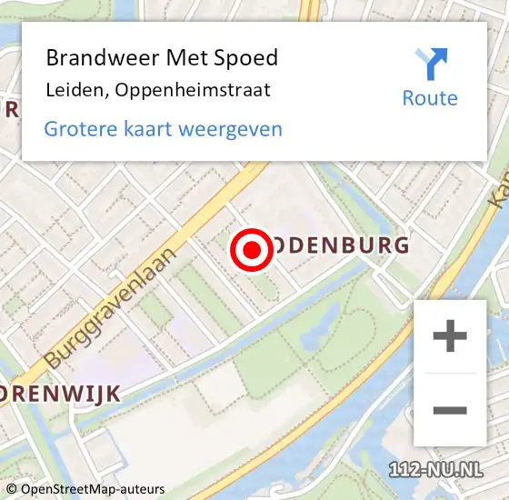 Locatie op kaart van de 112 melding: Brandweer Met Spoed Naar Leiden, Oppenheimstraat op 6 september 2023 16:34