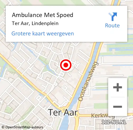 Locatie op kaart van de 112 melding: Ambulance Met Spoed Naar Ter Aar, Lindenplein op 6 september 2023 16:34