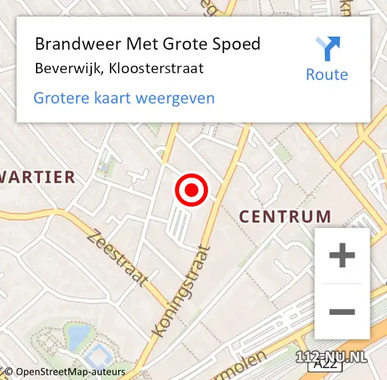 Locatie op kaart van de 112 melding: Brandweer Met Grote Spoed Naar Beverwijk, Kloosterstraat op 6 september 2023 16:37