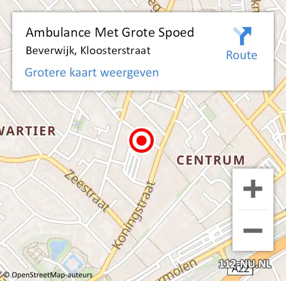 Locatie op kaart van de 112 melding: Ambulance Met Grote Spoed Naar Beverwijk, Kloosterstraat op 6 september 2023 16:38