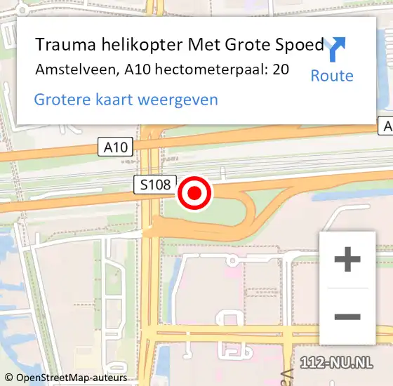 Locatie op kaart van de 112 melding: Trauma helikopter Met Grote Spoed Naar Amstelveen, A10 hectometerpaal: 20 op 6 september 2023 16:38