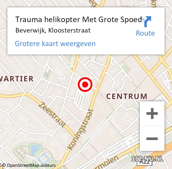 Locatie op kaart van de 112 melding: Trauma helikopter Met Grote Spoed Naar Beverwijk, Kloosterstraat op 6 september 2023 16:38