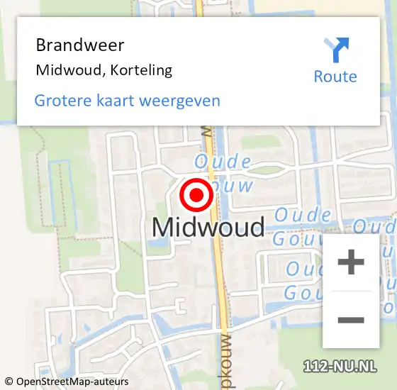 Locatie op kaart van de 112 melding: Brandweer Midwoud, Korteling op 7 september 2014 08:25