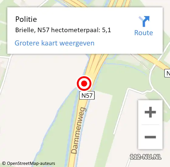 Locatie op kaart van de 112 melding: Politie Brielle, N57 hectometerpaal: 5,1 op 6 september 2023 17:01