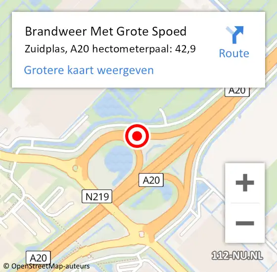 Locatie op kaart van de 112 melding: Brandweer Met Grote Spoed Naar Zuidplas, A20 hectometerpaal: 42,9 op 6 september 2023 17:07