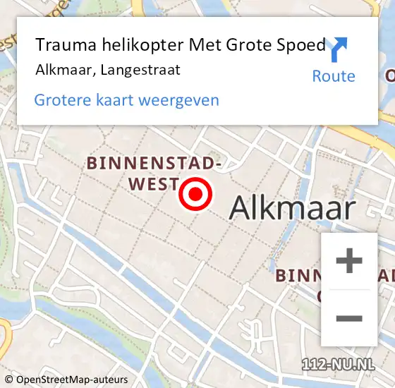 Locatie op kaart van de 112 melding: Trauma helikopter Met Grote Spoed Naar Alkmaar, Langestraat op 6 september 2023 18:18