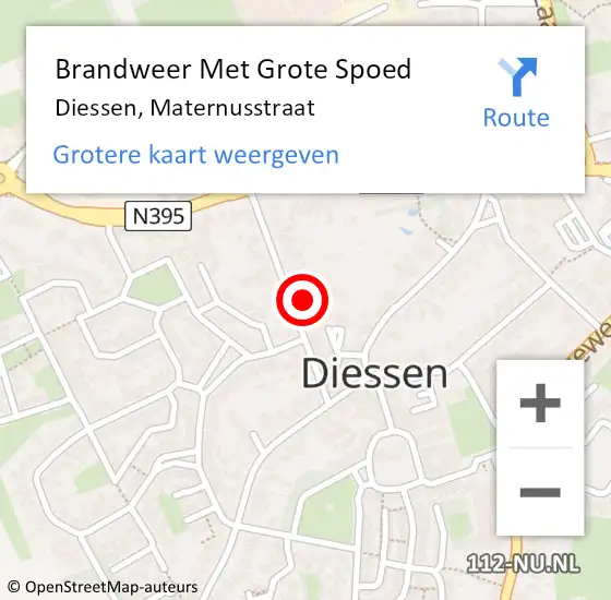 Locatie op kaart van de 112 melding: Brandweer Met Grote Spoed Naar Diessen, Maternusstraat op 6 september 2023 18:20