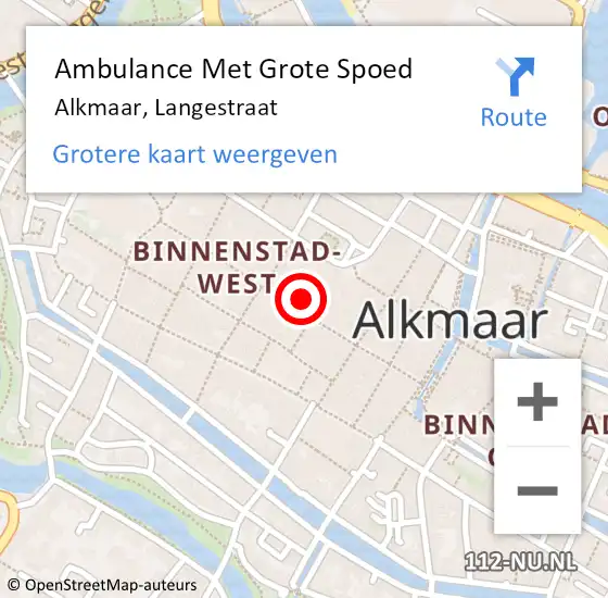 Locatie op kaart van de 112 melding: Ambulance Met Grote Spoed Naar Alkmaar, Langestraat op 6 september 2023 18:21