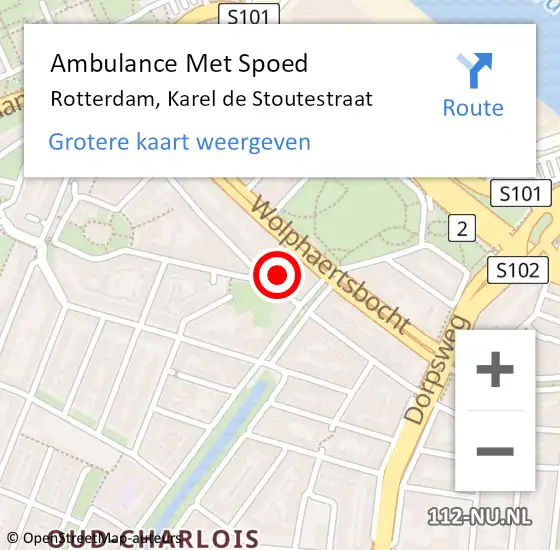Locatie op kaart van de 112 melding: Ambulance Met Spoed Naar Rotterdam, Karel de Stoutestraat op 6 september 2023 19:00